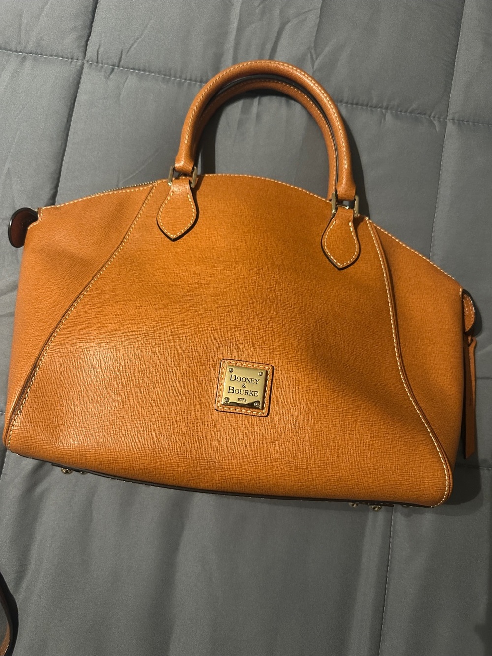 Dooney & Bourke Amber Saffiano Satchel with Gold Plaque